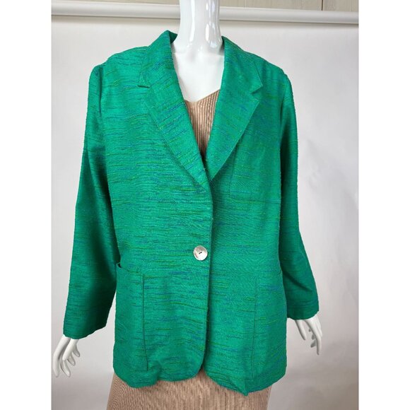 Vintage Green Designer Textured Blazer With Single Button & Pockets Sz XL - Picture 8 of 16